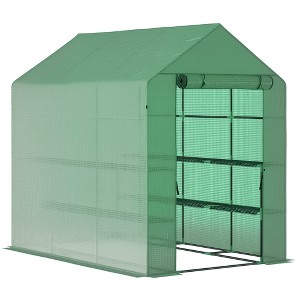 7' x 5' x 6' Walk-in Greenhouse for Outdoors with Mesh Door, 18 Shelf Hot House with Trellis, Plant Labels, UV Protective for Growing Flowers - 1 of 4