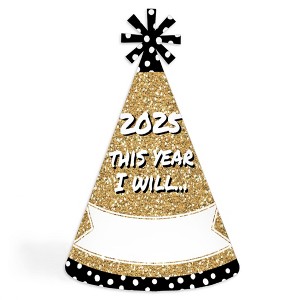 Big Dot of Happiness Pop, Fizz, Clink! Cone Party Hats - 2025 New Year's Eve Resolution Cone Party Hat for Kids and Adults - Set of 8 (Standard Size) - 1 of 4