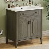 Vynxaria 31 Inch Antique Gray Vintage Bathroom Vanity with Ceramic Sink One Complete Unit Rustic Curved Cabinet Soft Close Doors Adjustable Shelf - 4 of 4