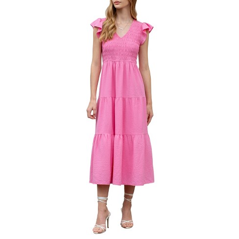 August Sky Women's V-neck Smocked Tiered Midi Dress : Target