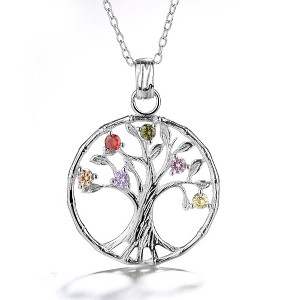 18K Rose Gold and Sterling Silver Multi-Color Gemstone Tree of Life Pendant Necklace - 1 of 4