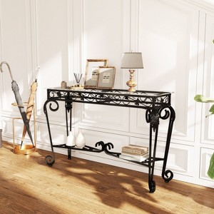 NicBex Narrow Console Table with Glass Tabletop and Metal,Entryway Table with Storage Space,Modern Couch Table for Living Room,Black - 1 of 4