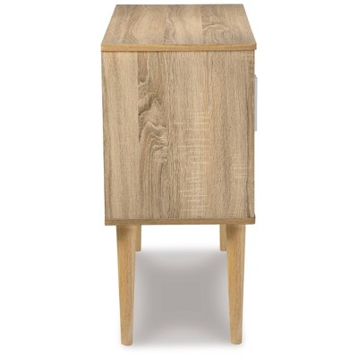 Transitional Orinfield 2-Door Freestanding Cabinet with Adjustable Shelving - White/Beige