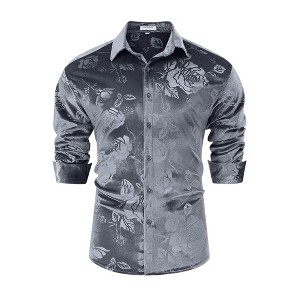 Mens Embosse Dress Shirts Casual Long Sleeve Button Down Regular Fit Shirts - 1 of 4
