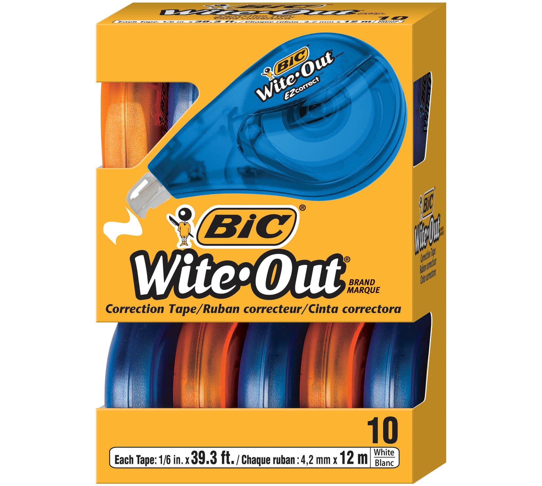BIC WiteOut EZ Correct Correction Tape (10 Pack) - BIC Whiteout Correction Tape, EZ White Out Tape