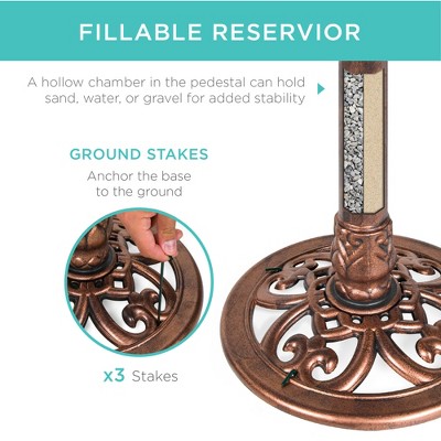 Copper Antique Finish Pedestal Bird Bath with Fleur-de-Lis Accents