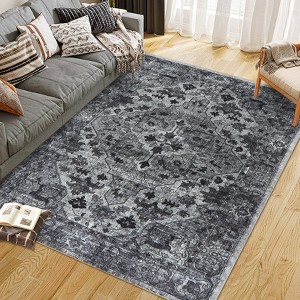 Oriental Washable Rugs for Living Room, Bedroom Area Rug Ultra-Thin Soft Non Slip Stain Resistant Vintage Throw Carpet - 1 of 4