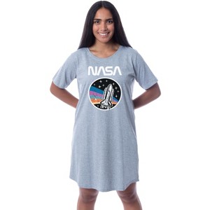 NASA Womens' Distressed Space Fashion Logo Nightgown Sleep Pajama Shirt Grey - 1 of 3