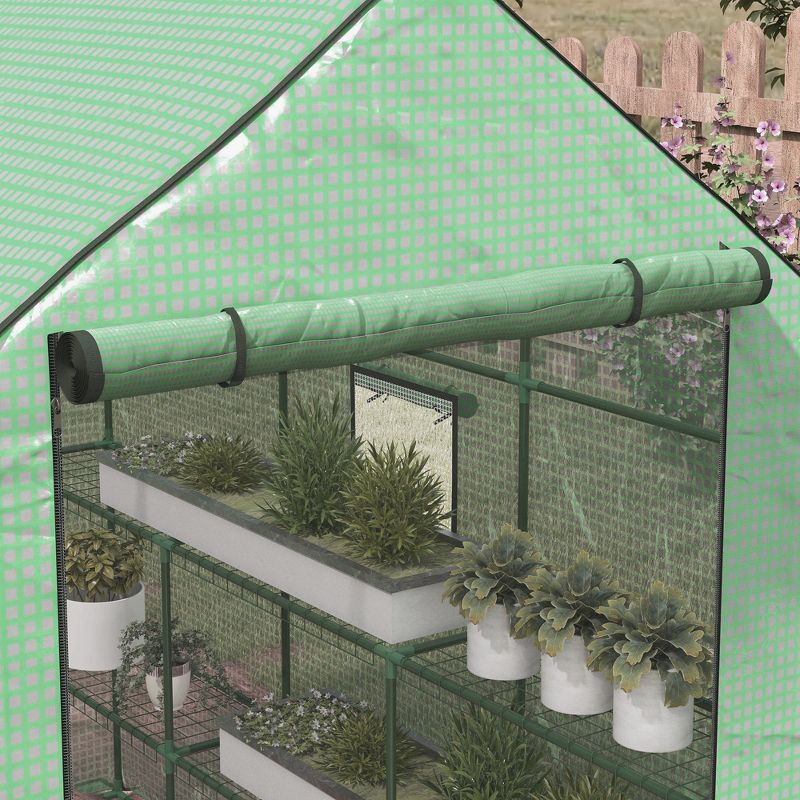Outsunny 4.6' x 4.7' Portable Greenhouse, Small Walk-In Greenhouse, Hot House with 2 Tier U-Shape Flower Rack, 5 of 7