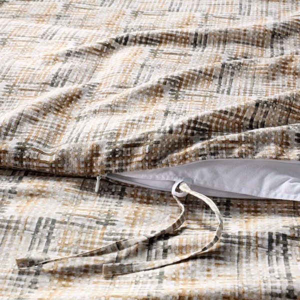 Funda de edredón y juego de fundas de almohada de mezcla de lino resistente con estampado de cuadrícula - Casaluna™ 4