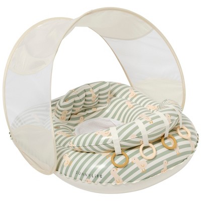 Sunnylife Interactive Baby Float - Duck Sage Stripe - Inflatable with Canopy