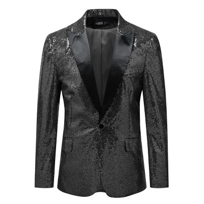Cloudstyle Mens One Button Sequin Dress Suit Jacket Party Festival Tuxedo Sport Black Coat
