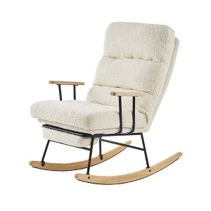 NicBex Teddy Fabric Glider Rocking Chair,Upholstered Nursery Rocking Chair with High Backrest and Retractable Footrest,Nursing Chair for Bedroom,Beige - 1 of 4
