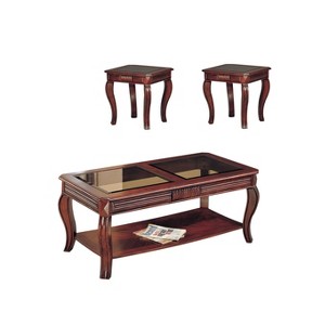 3pc Overture Coffee and End Table Set with Smoky Glass Cherry - Acme, Red