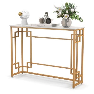 Tangkula Modern Console Table Narrow Entryway Table with Geometric Golden Frame - 1 of 4