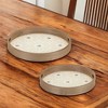 HomeRoots Set of Two Yellow Round Solid Wood Serving Tray With Handles - 2 of 4