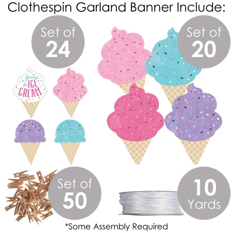 Big Dot of Happiness Scoop Up the Fun - Ice Cream - Sprinkles Party DIY Decorations - Clothespin Garland Banner - 44 Pieces, 5 of 9