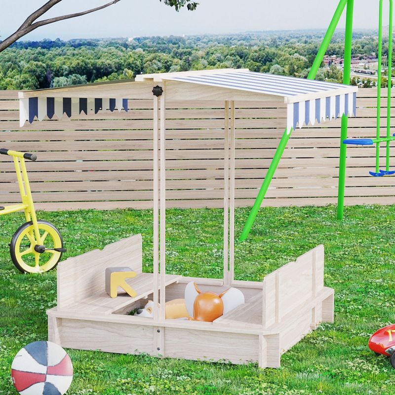 Outsunny Covered Sandbox with Lid with Adjustable Canopy for Kids, Outdoor Play Equipment with Benches, Backyard Outdoor Activity Sensory Toy, 4 of 10