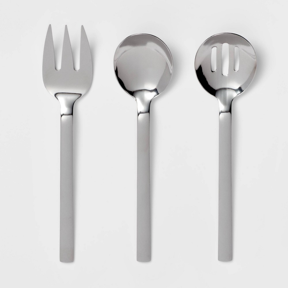 Photos - Cutlery Set 3pc Squared Straight Serving Set - Room Essentials™: Stainless Steel Utensils, Serving Fork & Spoons, Dishwasher-Safe
