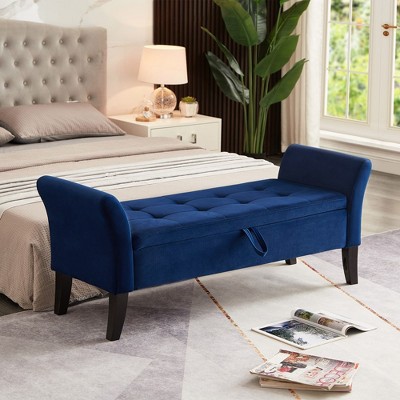 51.5'' Upholstered Storage Ottoman Bench With Arms Tufted Bed Bench Entryway Bench With Storage Velvet End Of Bed Bench