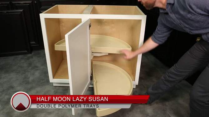 Rev-A-Shelf Polymer Half Moon 2-Tier Lazy Susan Blind Corner Kitchen Cabinet Storage Organizer w/ Pivot & Slide Hardware, 2 of 8, play video