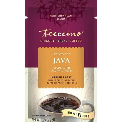 Teeccino Java Chicory Coffee Alternative - 11 Ounce - Ground Herbal Coffee That’s Prebiotic, Caffeine Free & Acid Free, Medium Roast