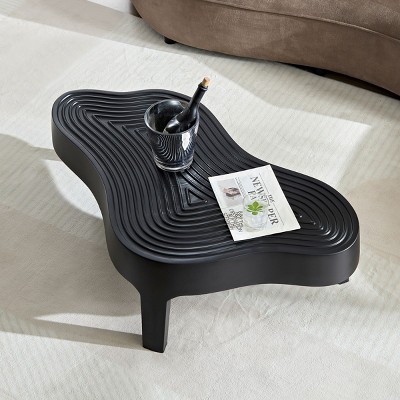 47" Fiberglass Coffee Table,Relief Design Indoor Coffee Table,Irregular Center Table For Apartment,Living Room,No Need Assembly-Coolbibila