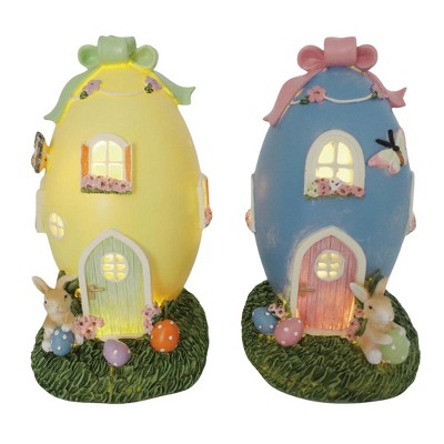 Transpac Light Up Resin Easter Egg Houses Set of 2 Home Decorations Easter