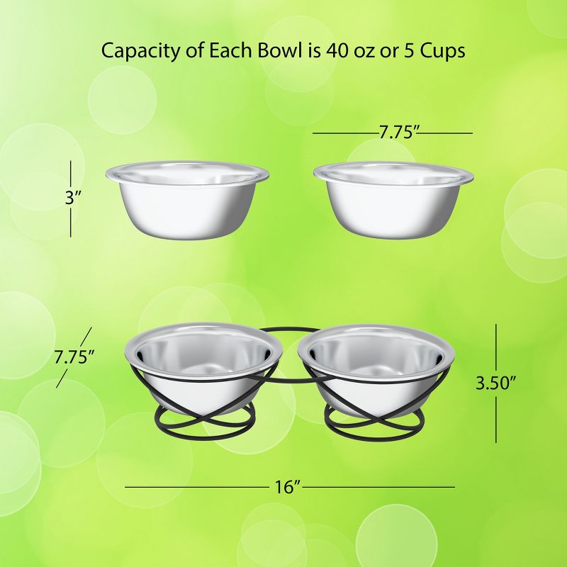 Set of 2 Elevated Dog Bowls - Stainless-Steel 40-Ounce Food and Water Bowls for Dogs and Cats in a Raised 3.5-Inch-Tall Decorative Stand by PETMAKER, 2 of 9