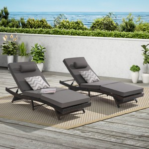 Foldable Wicker Outdoor Patio Chaise Lounge Set Of 2,Outdoor Reclining Lounge Chair Recliner Up To 150° With Cushion -Maison Boucle - 1 of 4
