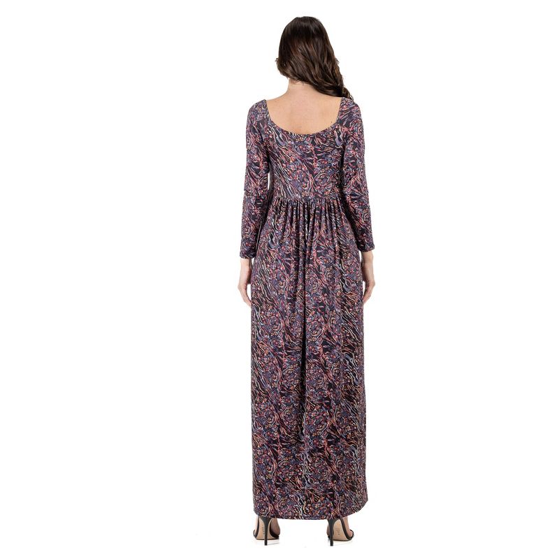 24seven Comfort Apparel Fall Floral Long Sleeve Pleated Maxi Dress, 3 of 5