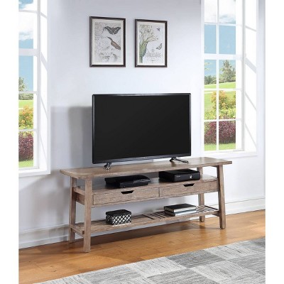 Sonoma Barnwood Wire-Brush TV Stand with Slatted Shelf and Drawers