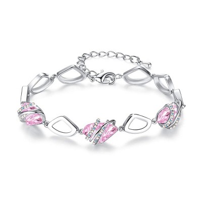Leafael Wish Stone Birthstone Crystal Link Charm Bracelet, Rose Gold or Silver Plated, 7"+2" Adjustable Chain
