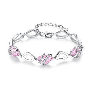Leafael Wish Stone Birthstone Crystal Link Charm Bracelet, Rose Gold or Silver Plated, 7"+2" Adjustable Chain - 1 of 4