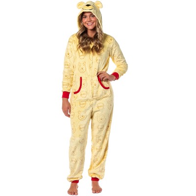 Disney Women's Winnie the Pooh Hooded Zip Up Plush Fleece Costume Union Suit