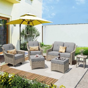 XIZZI 6 Pieces Furniture Set with Swivel Rocking Chairs, Furniture Sofa Set with Ottomans and Loveseat, Rattan Conversation Couch Set - 1 of 4