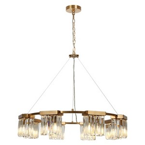 LNC Labradorite 8-Lights 31.5" Luxury and Glam Wagon Wheel Oversized Chandelier, Satin Gold with Crystal - 1 of 4