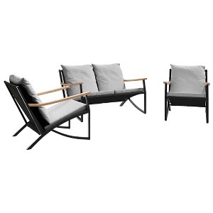 vidaXL Patio Chairs with Cushions Seating Outdoor Garden Furniture Black Steel - 1 of 4