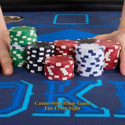 48'' Octagonal Blue Felt Poker Table with Folding Legs and Drink Holders