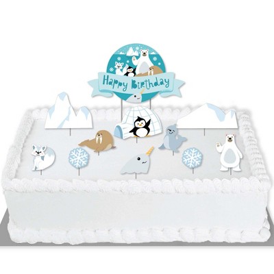 Big Dot of Happiness Arctic Polar Animals - Winter Birthday Party Cake Decorating Kit - Happy Birthday Cake Topper Set - 11 Pieces