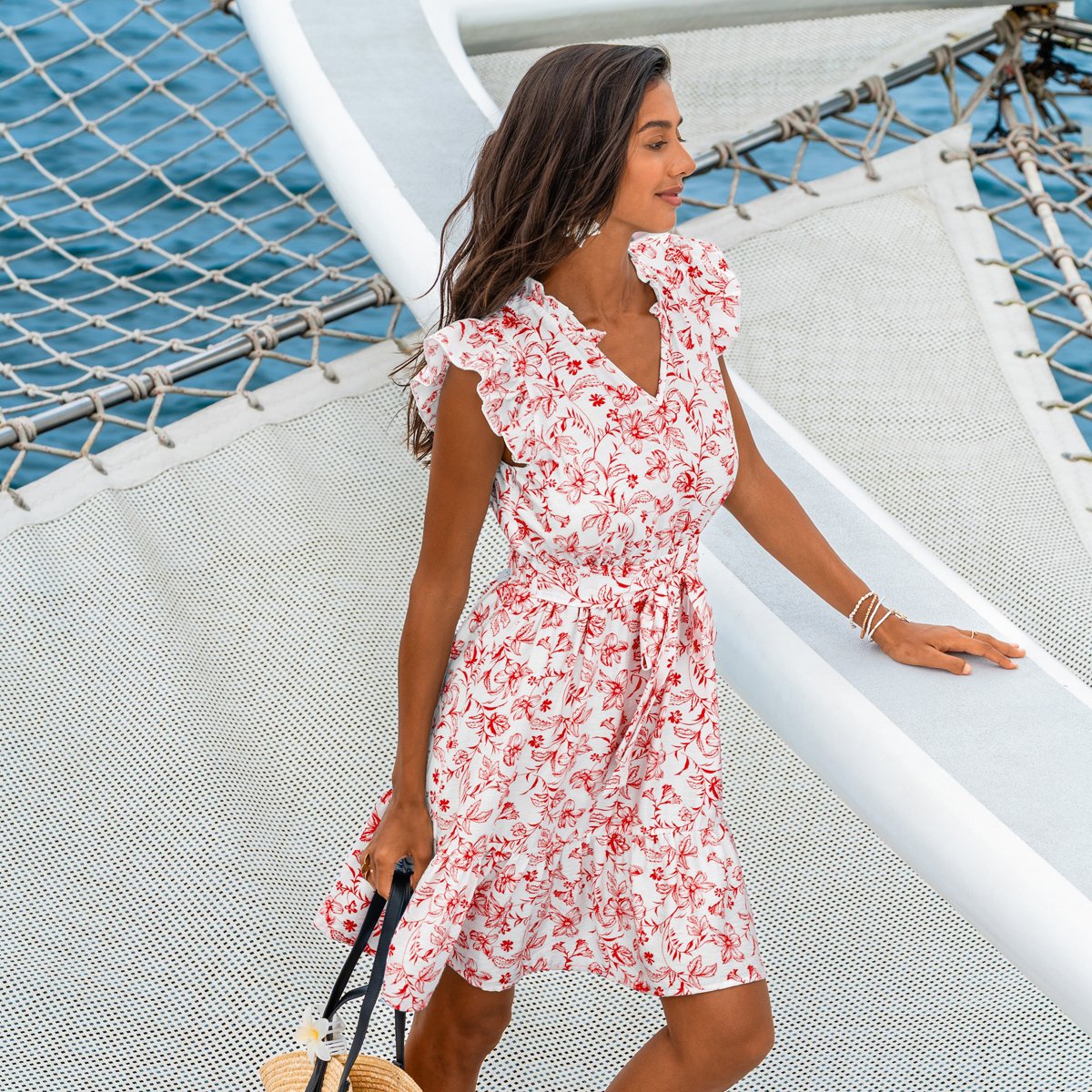 Женские платья Cupshe Women's Floral Print Dress with Ruffled Details-L-Red — фото 5