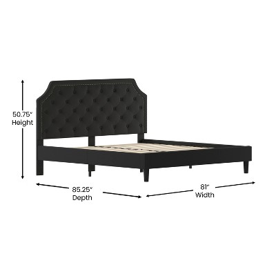 King Black Upholstered Platform Bed with Tufted Headboard