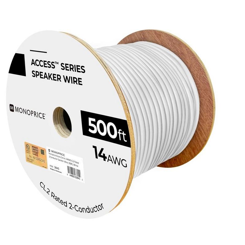 Monoprice Speaker Wire, CL2 Rated, 2-Conductor, 14AWG, 500ft, White, 5 of 7