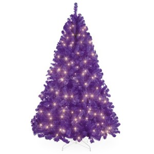 Best Choice Products Pre-Lit Purple Christmas Tree, Artificial Full Holiday Decoration w/ Incandescent Lights - 1 of 4