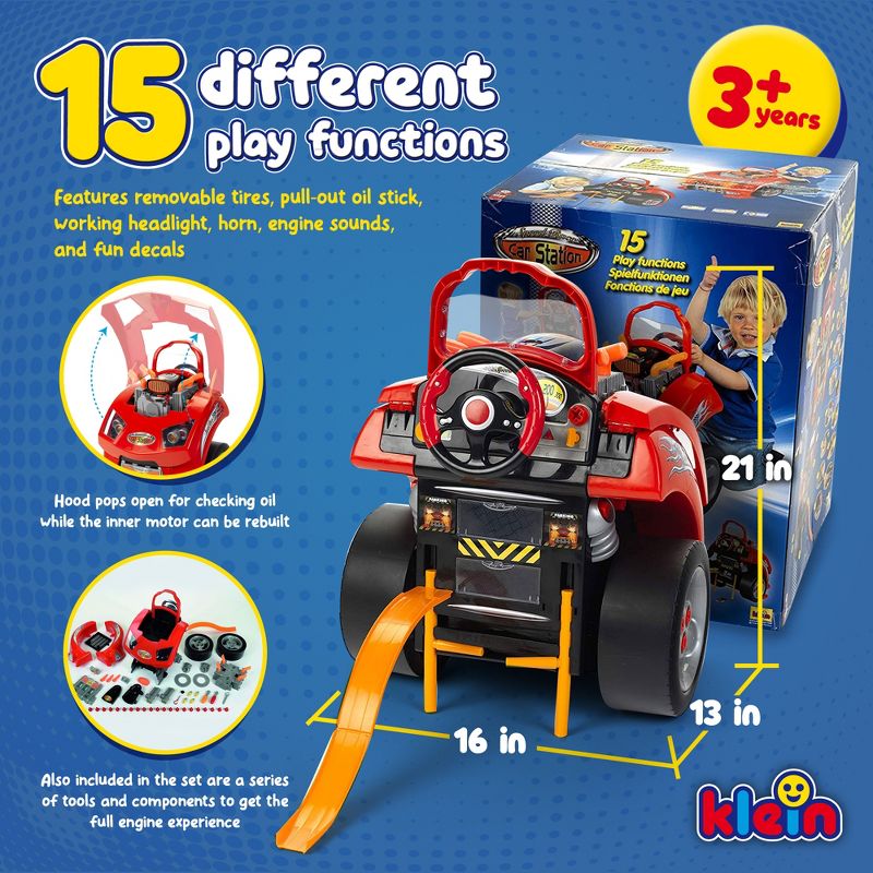 Theo Klein Interactive Toddler Toy Car and Engine Service Maintenance Station and Play Set with Kids Tools Included, Red, 3 of 7