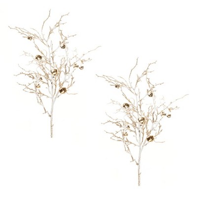 Flocked Sleigh Bell Twig Branch (Set of 2)