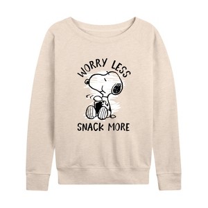 Women's - Peanuts - Worry Less Snack More Snoopy Lightweight French Terry Slouchy - 1 of 4