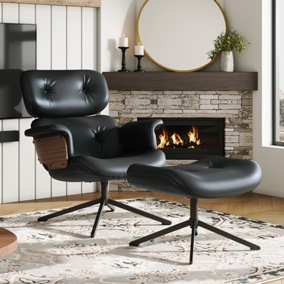 MERLIFE Chaise Lounge Chair with Ottoman, Modern Living Room Chairs, Comfy Leather, Lazy Armchair