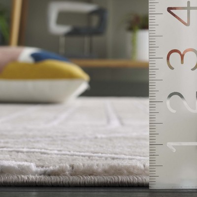 Beige and Grey Geometric Synthetic Square Area Rug