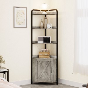 71" Tall Corner Bookshelf with Storage Cabinet, Grey Corner Shelf Rack for Bedroom Living Room Office - 1 of 4